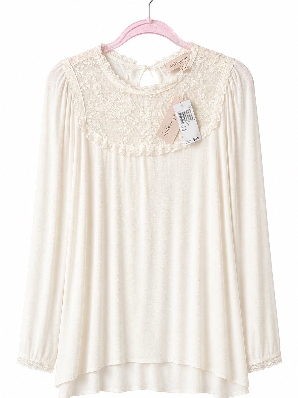Philosophy Cream Lace Yoke Long Sleeve Blouse